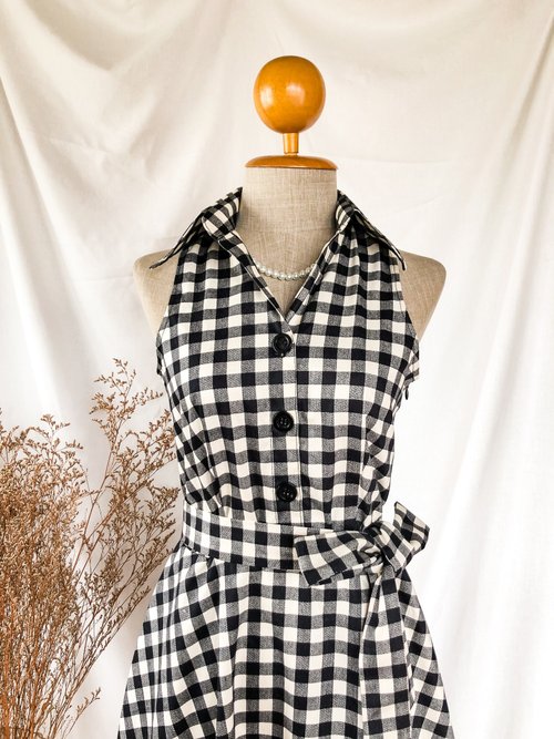 Black Check Dress Vintage Summer Sundress gingham shirt