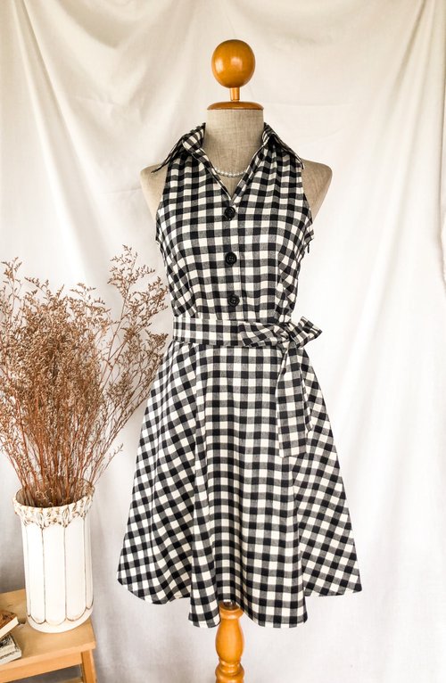 Black Check Dress Vintage Summer Sundress gingham shirt