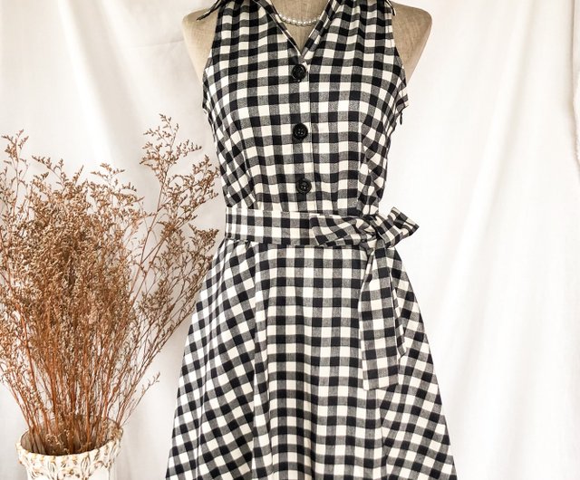 Black Check Dress Vintage Summer Sundress gingham shirt sleeveless