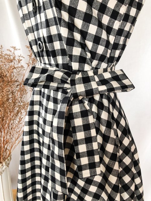 Black Check Dress Vintage Summer Sundress gingham shirt sleeveless cute  dress