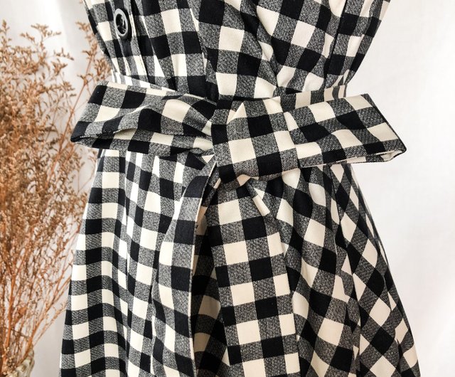 Black Check Dress Vintage Summer Sundress gingham shirt sleeveless