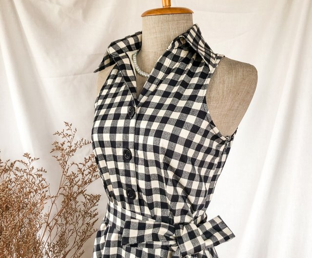 Black Check Dress Vintage Summer Sundress gingham shirt sleeveless