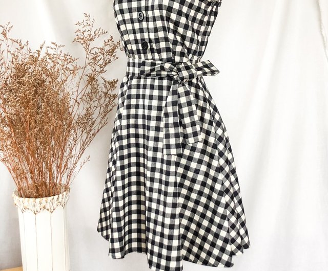 Black Check Dress Vintage Summer Sundress gingham shirt sleeveless