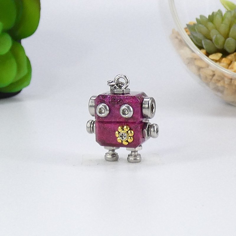 wood and metal robot charm stabilized wood, - Keychains - Wood Purple