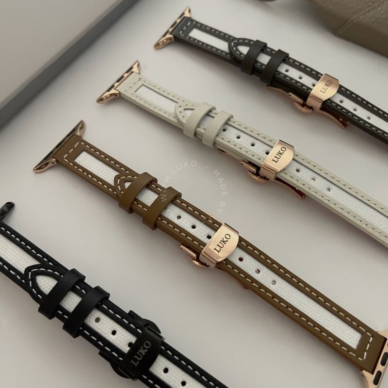 Apple Watch | 訂製感 | 帆布拼接皮不銹鋼錶帶 - 錶帶 - 不鏽鋼 