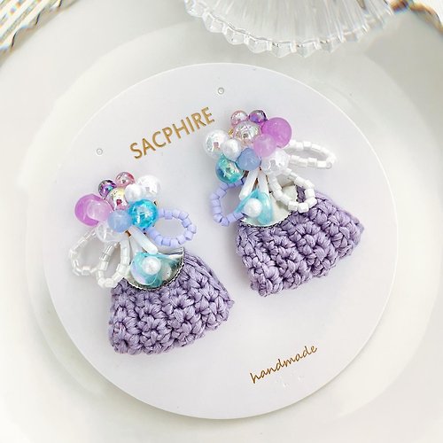 SACPHIRE 馬卡龍系列 手工串珠 粉紫色 夢幻 鈎織 耳環