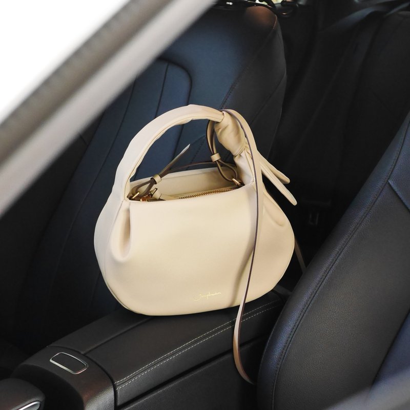 Garrett Handbag in Vanilla Nappa Leather - Handbags & Totes - Genuine Leather Khaki