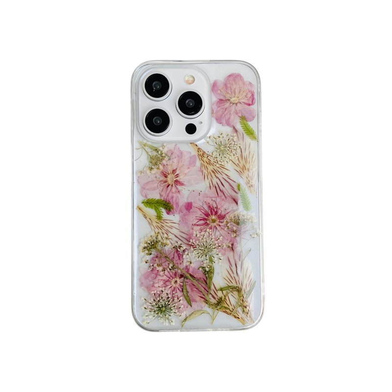 Pink Sakura Lily Pressed Flower Phone Case for iPhone 16 Pro Max Samsung A35 S24 - เคส/ซองมือถือ - พืช/ดอกไม้ 