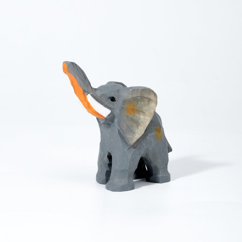 Zoki Carved Wooden Elephant - Items for Display - Wood Orange