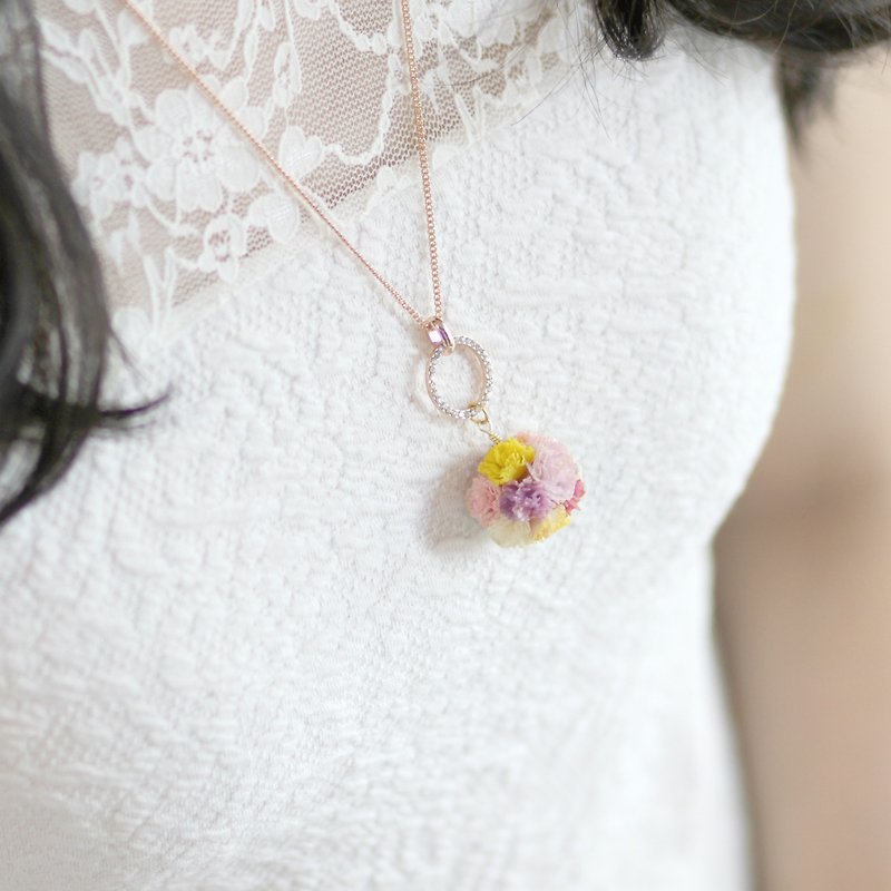 Pamycarie spring and summer blending resin clay carnation hydrangea rose gold necklace - Long Necklaces - Clay Multicolor
