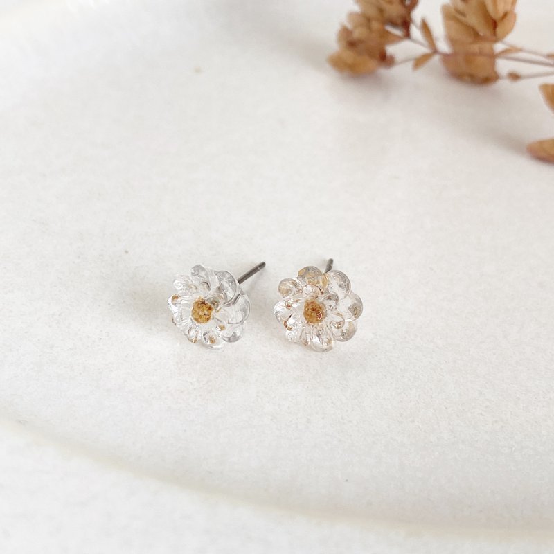 Clear flower earrings (G type) - Earrings & Clip-ons - Other Metals Transparent