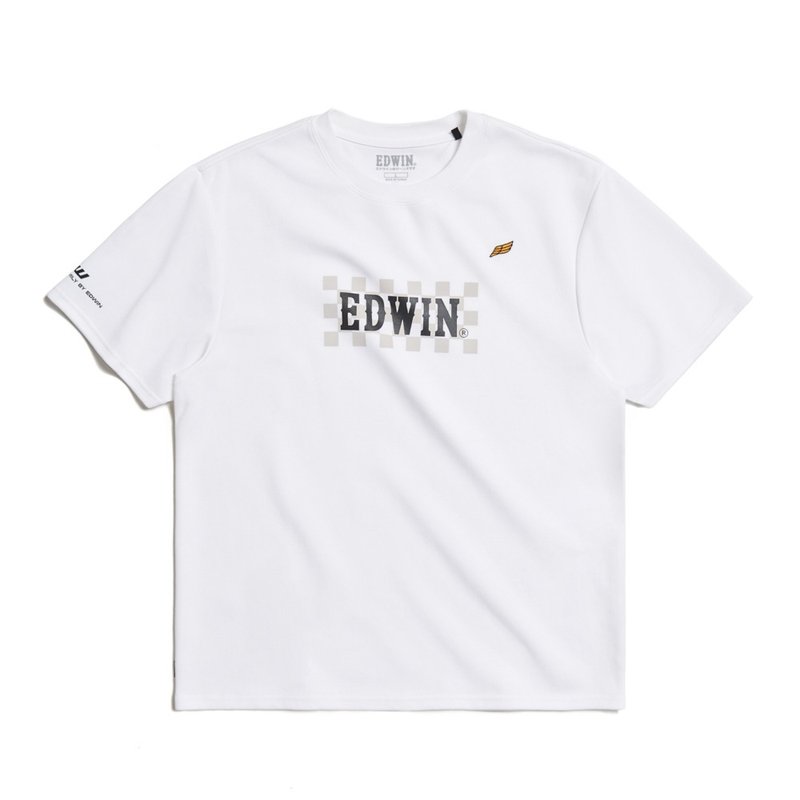 EDWIN 男款 吸濕排汗賽車旗短袖T恤 (白色) #上衣 - 男 T 恤 - 棉．麻 白色