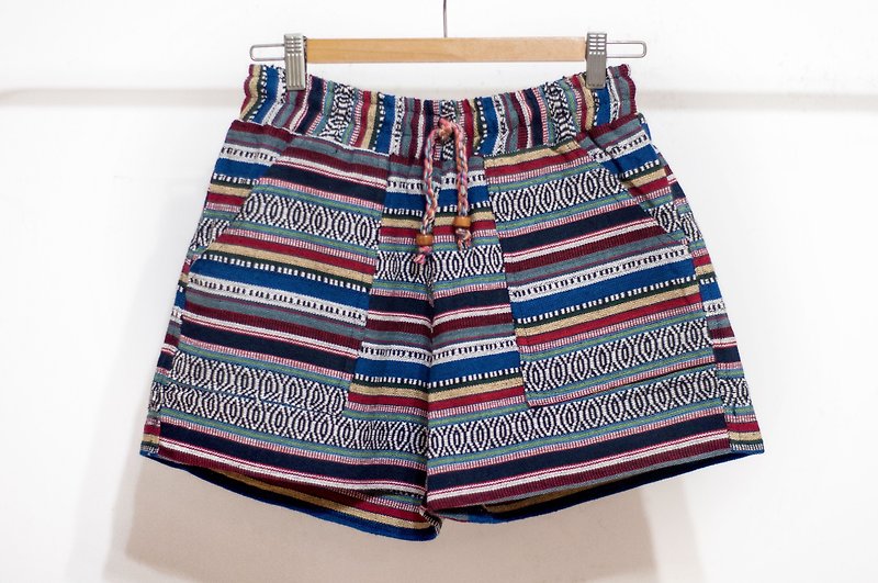 レディースNational Wind Knit Shortsステッチコットンニットショートパンツ - 南アメリカ熱帯林Rainbow World - ショートパンツ レディース - コットン・麻 多色