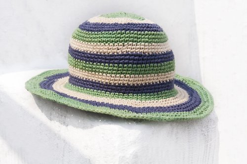 omhandmade 手工編織棉麻帽 編織帽 漁夫帽 遮陽帽 草帽-浪漫法式 芋頭條紋帽