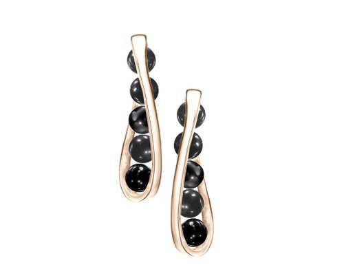 Majade Jewelry Design 14k黃金流線型耳環 黑碧璽輕珠寶 簡約黃金耳環 創新韓風K金耳釘