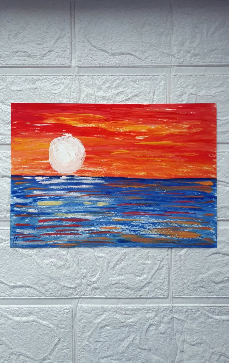 Sunset Miniature #3, Seascape Painting, Original Art - ตกแต่งผนัง - กระดาษ หลากหลายสี