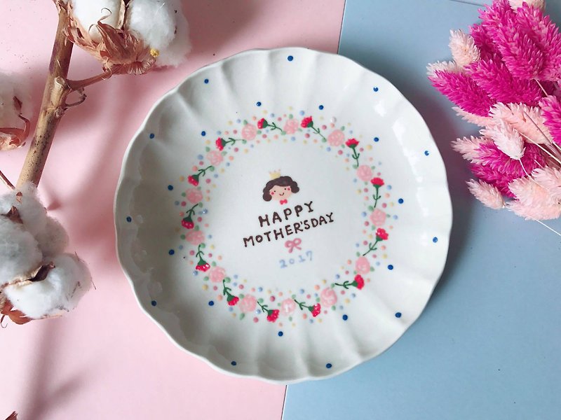 (Spot 2 group) Mother's Day limited ceramic plate (14 cm disk does not name) - เซรามิก - เครื่องลายคราม สึชมพู