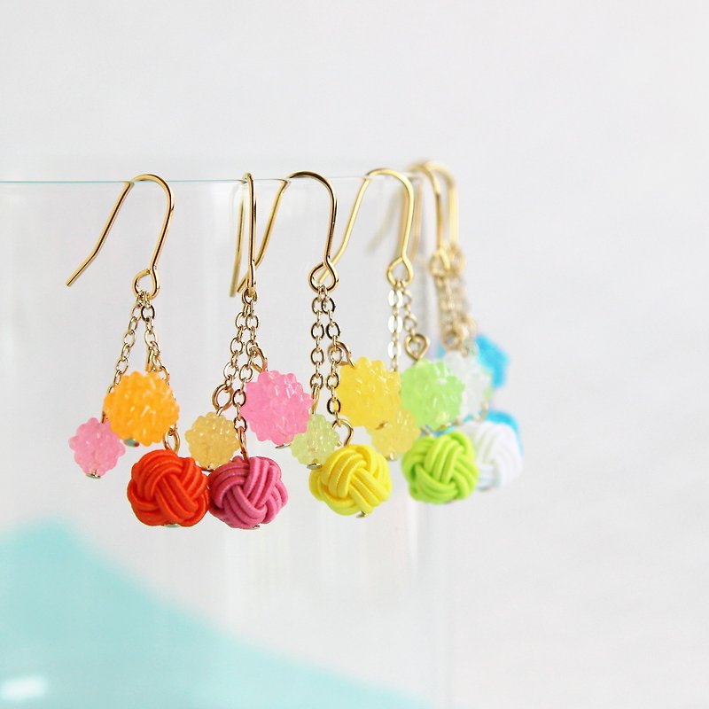 japanese style ear clip / mizuhiki / accessory / japanese sugar plum - Earrings & Clip-ons - Silk Multicolor