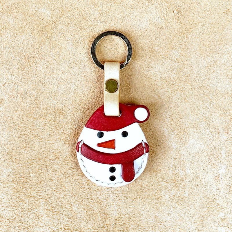 耶誕快樂-聖誕雪人-交換禮物-感應扣皮套-悠遊卡皮套-吊飾-鑰匙圈 - 鑰匙圈/鑰匙包 - 真皮 白色