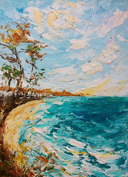 Diven.art Original oil painting impasto seascape bright sunny day at sea hand-painted