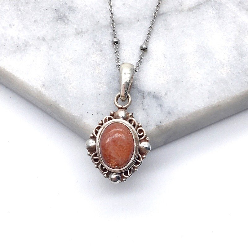 Sun Stone Sun Stone 925 sterling silver exotic lace necklace handmade mosaic in Nepal - Necklaces - Gemstone Orange