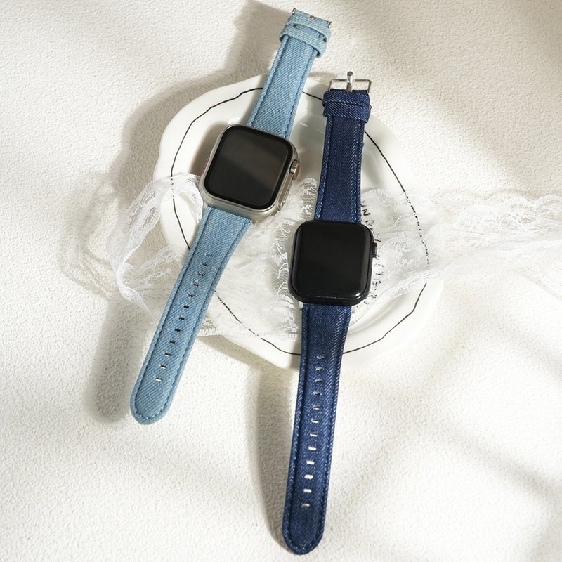 APPLE WATCH - INDIGO TICKS 丹寧牛仔 蘋果錶帶 - 錶帶 - 棉．麻 