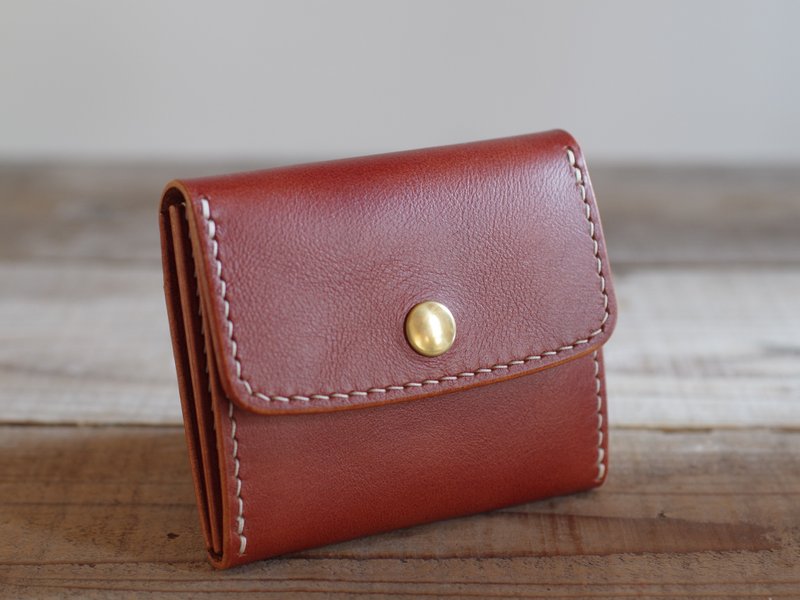 SALE ヌメ革手縫いコンパクトウォレット ブラウン - 錢包/皮夾/長短夾 - 真皮 咖啡色