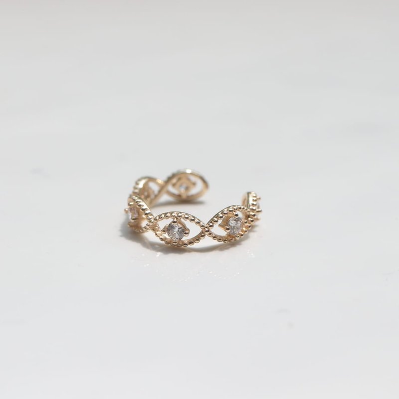 Pure 14K gold retro eye diamond earrings , Clip-On, ear cuffs that won’t fade despite sweat and water - ต่างหู - เครื่องประดับ สีทอง