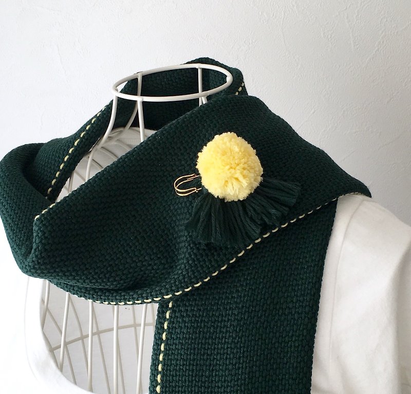 [Stall pin] Deep Green and Yellow - Brooches - Wool Green