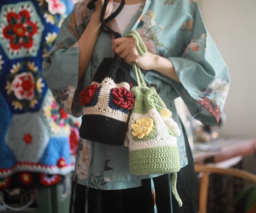 良本手作 純手工編織包包 薔薇花水桶約會包 有成品和材料包