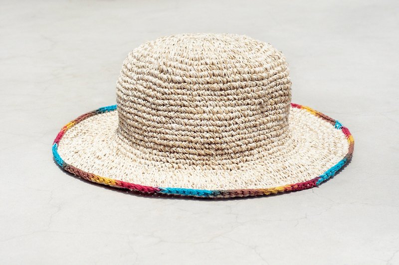 Limited hand-woven cotton hat / fisherman hat / visor / straw hat - summer gradient weaving - Hats & Caps - Cotton & Hemp Multicolor