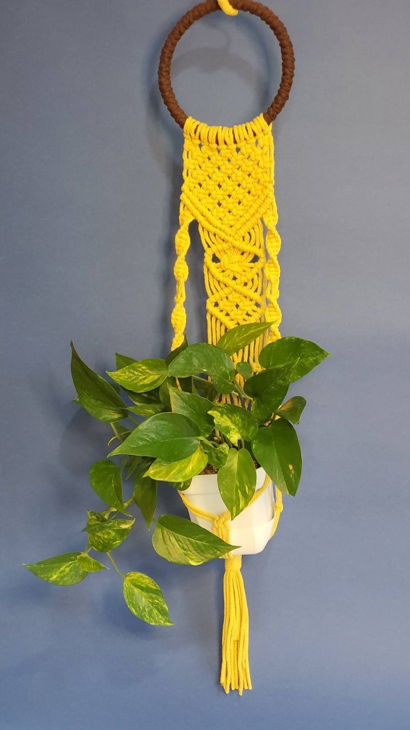 Cotton rope woven hanging basket type A, three colors, price does not include plants - ตกแต่งต้นไม้ - ผ้าฝ้าย/ผ้าลินิน 