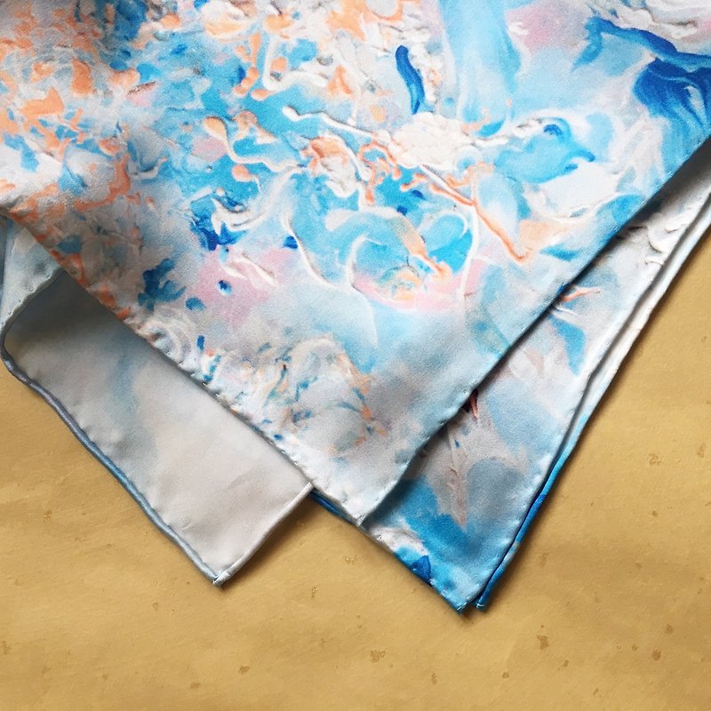 Water square blue and powder koi - ผ้าพันคอ - ผ้าไหม สีน้ำเงิน