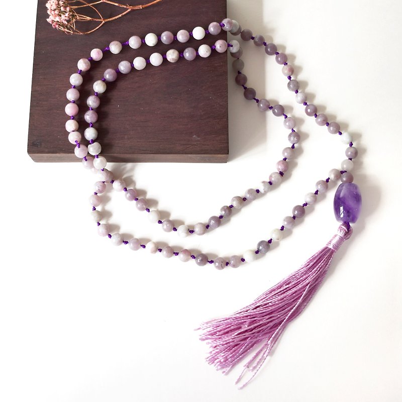 Handmade Amethyst with Mica beads Tassel Long Necklaces, Tassel Necklaces - สร้อยคอยาว - เครื่องเพชรพลอย สีม่วง