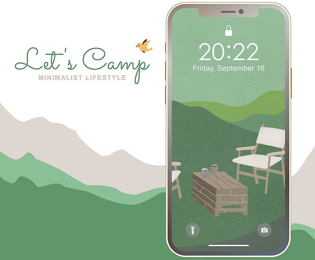 キャンプに行こう シンプルライフ レジャーイラスト携帯壁紙セット デジタル ショップ Moonlightisle 壁紙 スタンプ アプリアイコン Pinkoi