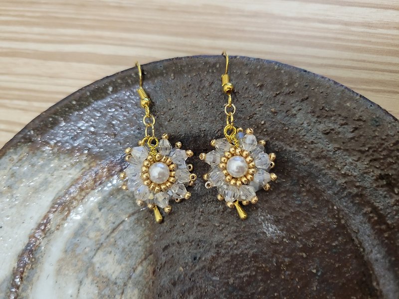 Beaded Earrings-Transparent Sunflower ver2 - Earrings & Clip-ons - Other Materials Gold