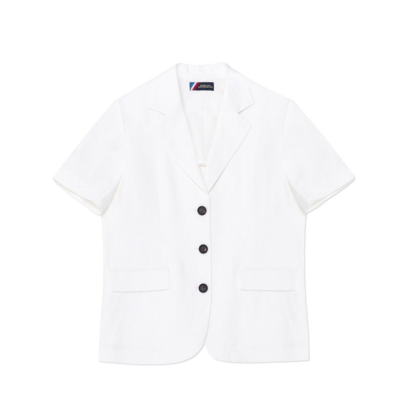 Korea sisterhood, Basic Linen Short Sleeve Jacket - White - 女大衣/外套 - 棉．麻 白色