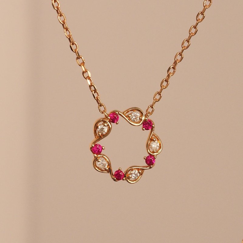 18K金紅寶石鑽石星空項鍊 The Ruby Starry Necklace - 項鍊 - 貴金屬 