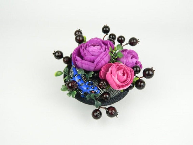Headpiece Fascinator Cocktail Hat with Silk Flowers, Berries, Spotted Lizard - Hair Accessories - Other Materials Purple