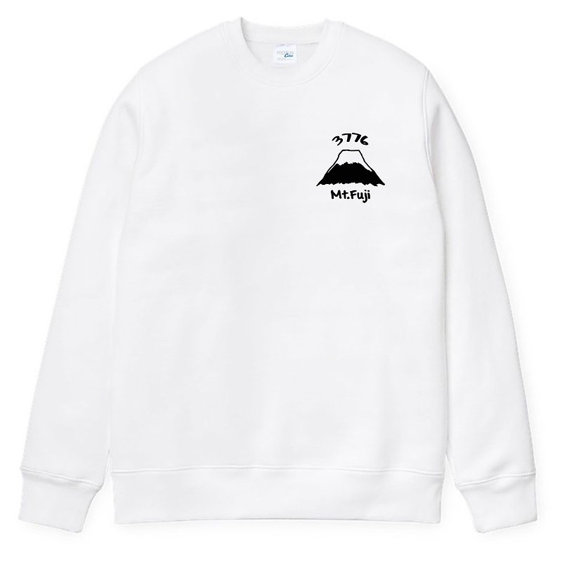 左胸 Mt Fuji 3776 男女 大學T 刷毛 中性版 白色 富士山 日本 - 男 T 恤 - 棉．麻 白色