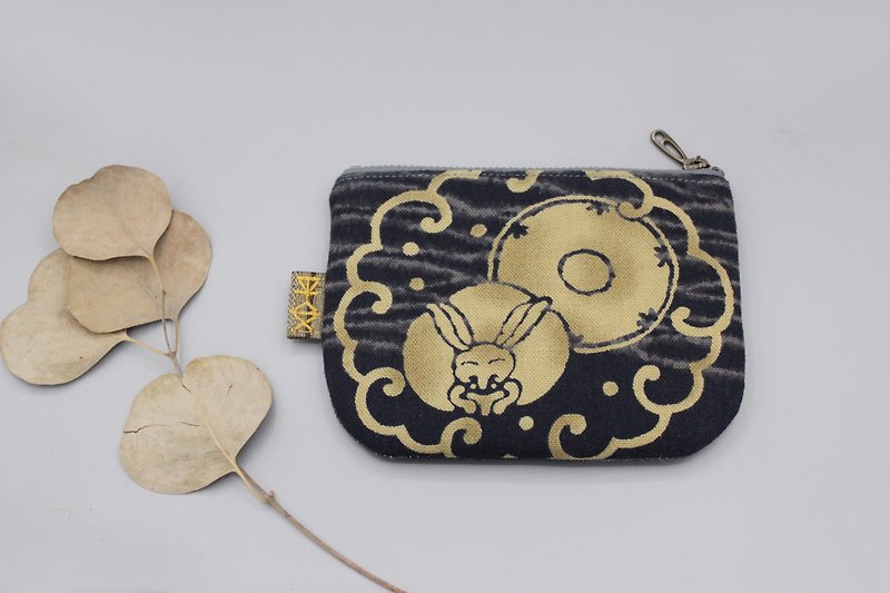 Ping An Xiaole Bag-Money Rabbit, Japanese ancient cloth with great texture, small wallet - กระเป๋าสตางค์ - ผ้าฝ้าย/ผ้าลินิน สีน้ำเงิน