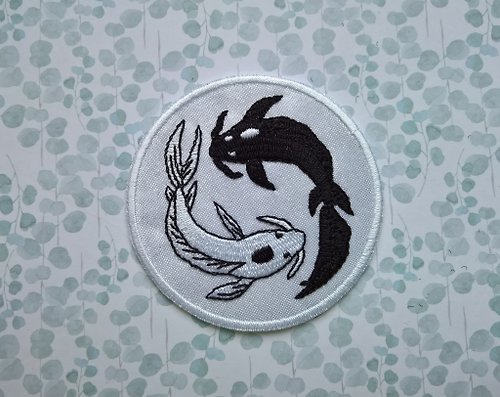 Birdonbranch Tui and La Patch, Yin Yang Koi Fish Patch Sew on or Hook and Loop patch