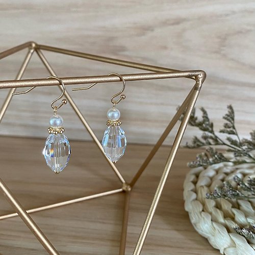 semplice |Angeline| 施華洛世奇元素 水晶 小珍珠 14K包金 耳環