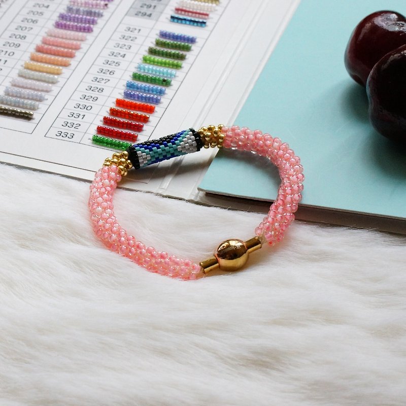 Handbraided Kumihimo Seed Beads Bracelet - Bracelets - Glass Pink