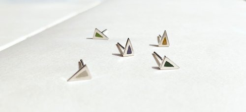 yuting jewellery 接單訂製 純銀三角形珐瑯耳環