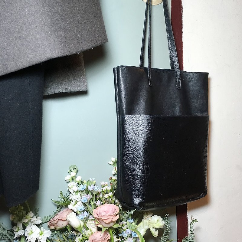 Daisy * Elephant leather hand bag / shoulder bag - Handbags & Totes - Genuine Leather Black