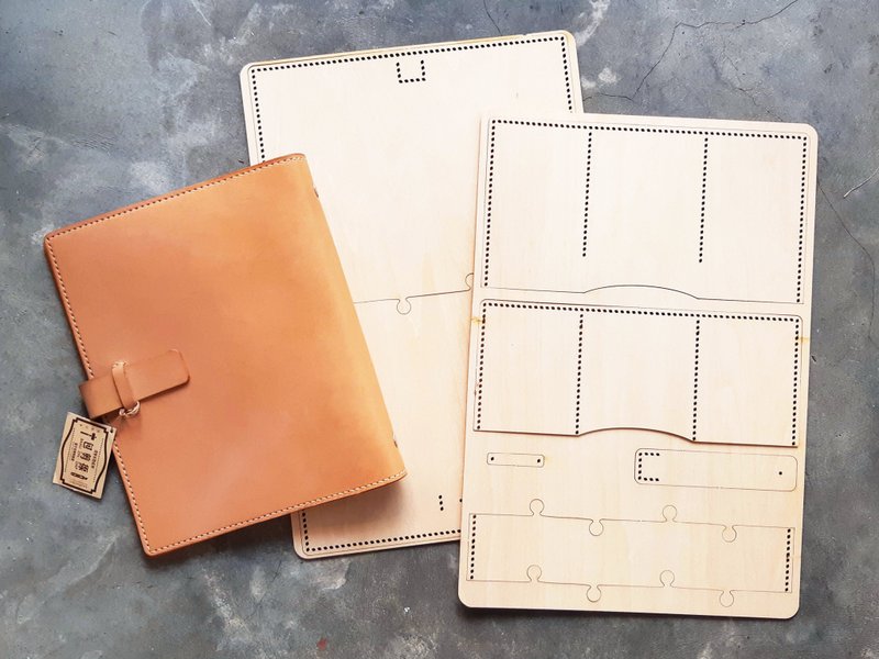 書套 皮革木板紙樣 包剪揼 皮革DIY A5 筆記本 書衣 bookcover - 皮件/皮革 - 真皮 咖啡色