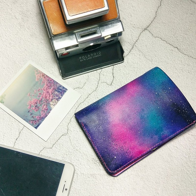 The small universe in the heart - star dyed handmade leather passport holder - กระเป๋าสตางค์ - หนังแท้ สีม่วง
