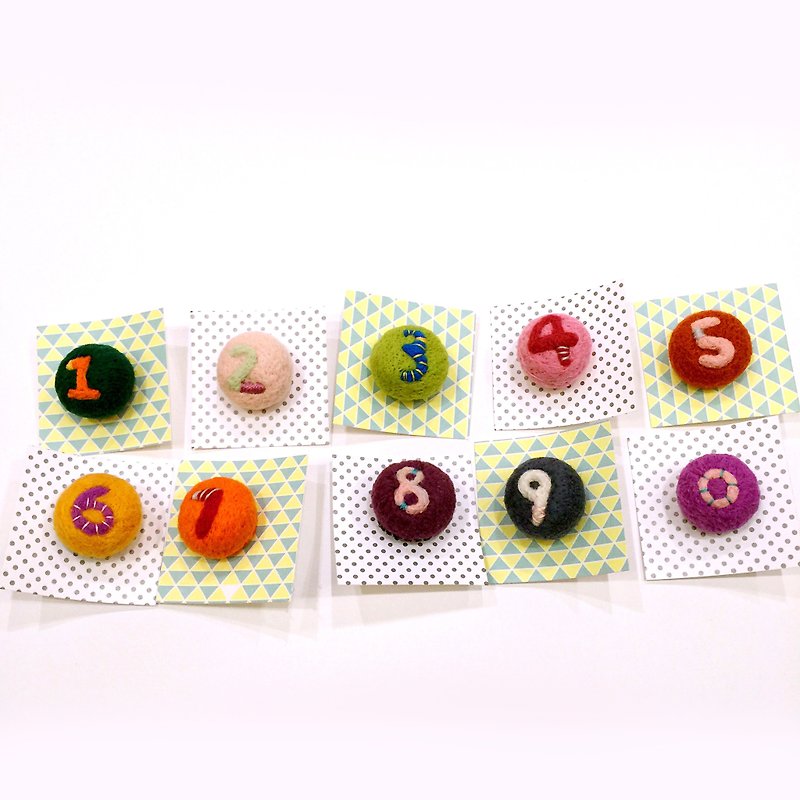 Needle felted Number pin - Brooches - Wool Multicolor