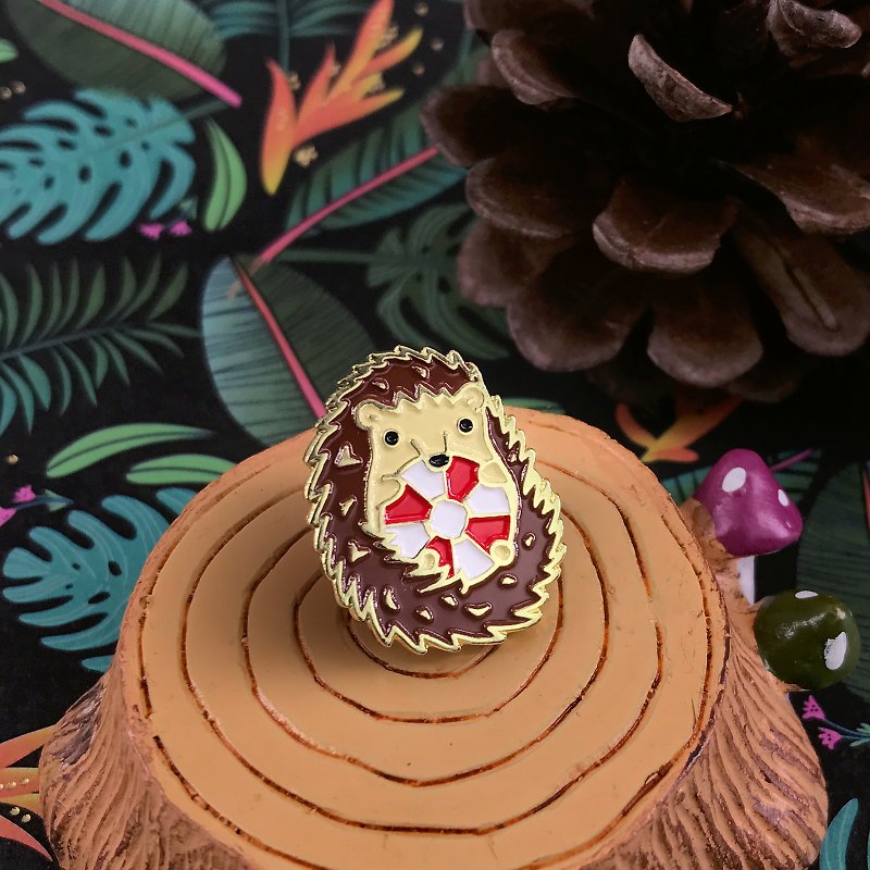 Hedgehog Lifeguard Enamel Pin - Brooches - Other Metals Brown